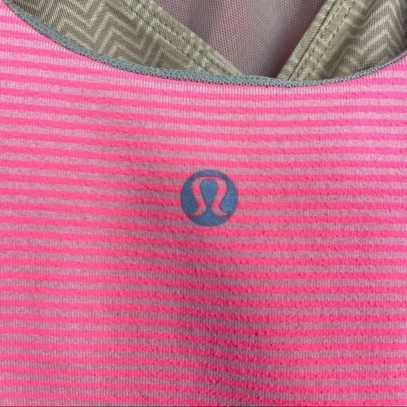 Lululemon Neon Orange Pink Striped Scoop Neck Tank Top Built In Sports Bra 4 - Picture 11 of 13
